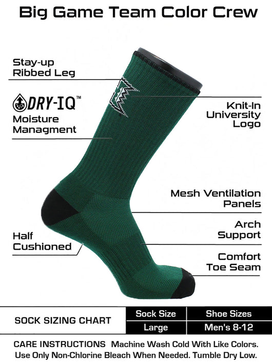 TCK socks Green/Black / Large Hawaii Socks University of Hawaii Rainbow Warriors Socks Campus Legend Crew