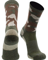TCK socks Green Camo / Large Merino Wool Hiking Socks Crew Length