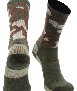 TCK socks Green Camo / Large Merino Wool Hiking Socks Crew Length