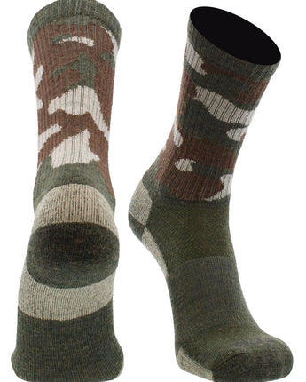TCK socks Green Camo / Medium Merino Wool Hiking Socks Crew Length