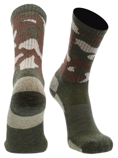 TCK socks Green Camo / Medium Merino Wool Hiking Socks Crew Length