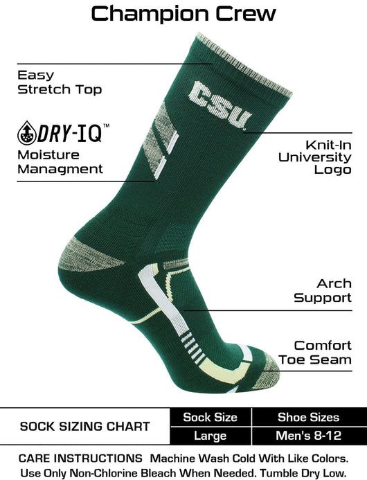 TCK socks Green/Gold / Large CSU Rams Socks Colorado State University Rams Champion Crew Socks