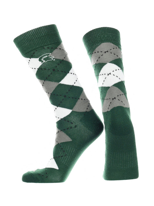 TCK socks Green/Grey/White / Large Michigan State Spartans Argyle Dress Socks NCAA Fanwear Crew Length