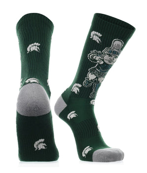 TCK socks Green/Grey/White / Large Michigan State Spartans Mayhem Crew Socks (Imported)