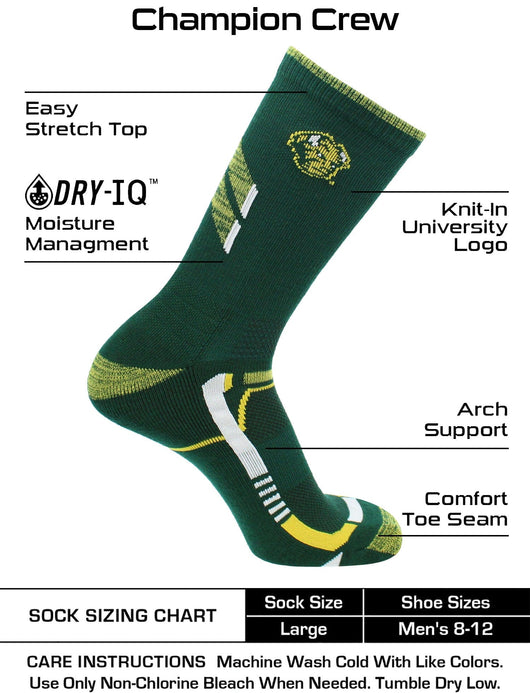 TCK socks Green/Yellow / Large North Dakota State Bison Socks North Dakota State University Bison Champion Crew Socks