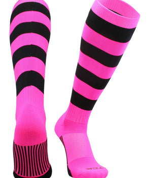 TCK socks Hot Pink/Black / Large Hoop Striped Rugby Socks