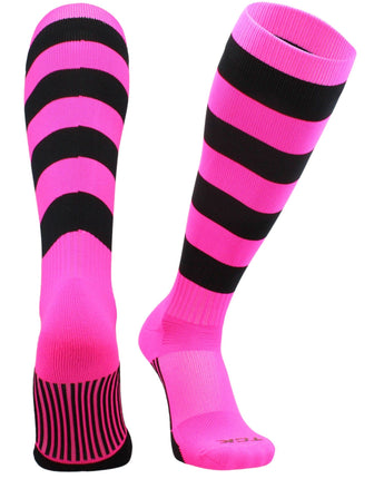 TCK socks Hot Pink/Black / Large Hoop Striped Rugby Socks