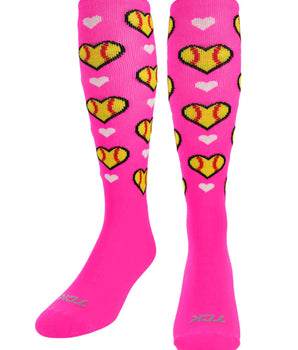 Softball Hearts Athletic Knee High Socks