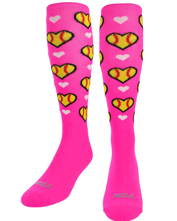 Softball Hearts Athletic Knee High Socks