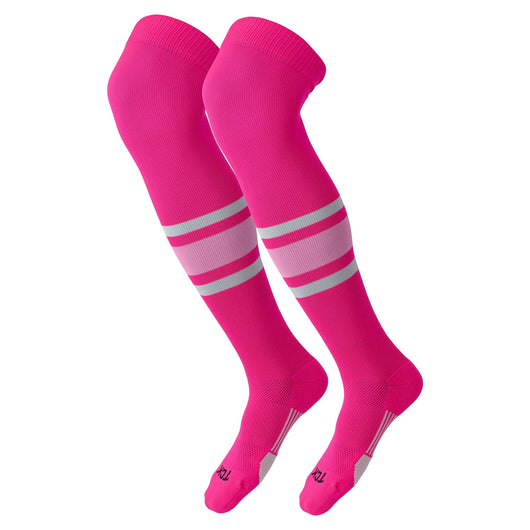 TCK socks Hot Pink/White/Pink / Large Dugout Striped Over the Knee Baseball Socks Pattern E