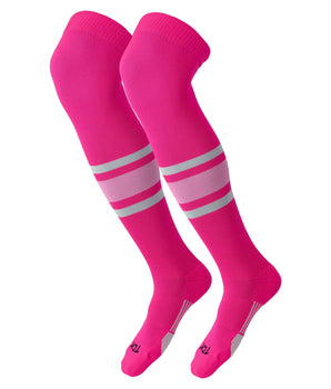 TCK socks Hot Pink/White/Pink / Large Dugout Striped Over the Knee Baseball Socks Pattern E