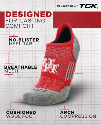 Houston Cougars No Show Tour Socks - Made in USA
