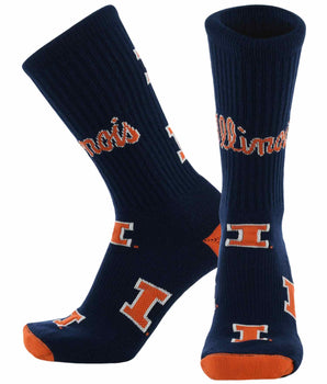 TCK socks Illinois Navy/Orange / Large Illinois Fighting Illini Mayhem Crew Socks (Made in USA)