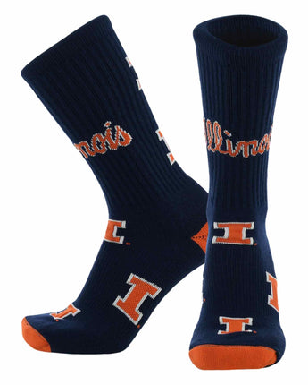 TCK socks Illinois Navy/Orange / Large Illinois Fighting Illini Mayhem Crew Socks (Made in USA)
