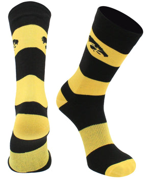 Iowa Hawkeyes Black & Gold Striped Crew Socks - NCAA Men's Dress & Casual Game Day Apparel - Soft Gear