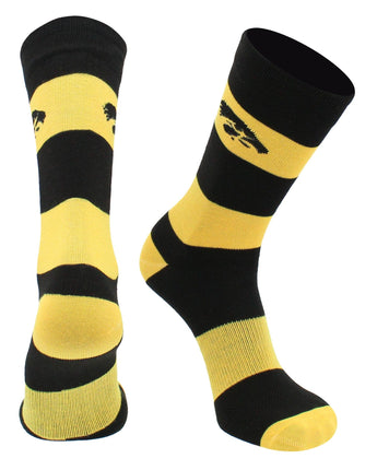 Iowa Hawkeyes Black & Gold Striped Crew Socks - NCAA Men's Dress & Casual Game Day Apparel - Soft Gear
