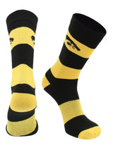 Iowa Hawkeyes Black & Gold Striped Crew Socks - NCAA Men's Dress & Casual Game Day Apparel - Soft Gear, Large