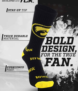 TCK socks Iowa Hawkeyes Mayhem Crew Socks (Made in USA)