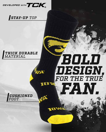 TCK socks Iowa Hawkeyes Mayhem Crew Socks (Made in USA)
