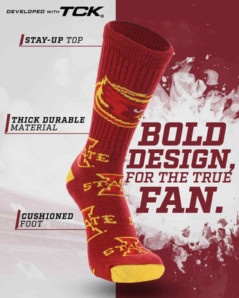TCK socks Iowa State Cardinal/Gold / Large Iowa State Cyclones Mayhem Crew Socks (Made in USA)