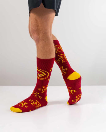 TCK socks Iowa State Cardinal/Gold / Large Iowa State Cyclones Mayhem Crew Socks (Made in USA)