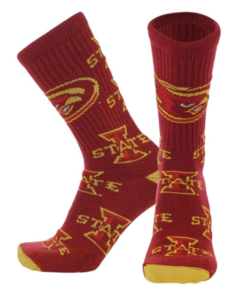 TCK socks Iowa State Cardinal/Gold / Large Iowa State Cyclones Mayhem Crew Socks (Made in USA)