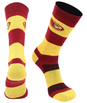Iowa State Cyclones Cardinal & Gold Striped Crew Socks - NCAA Men's Dress & Casual Game Day Apparel - Soft Gear, Large
