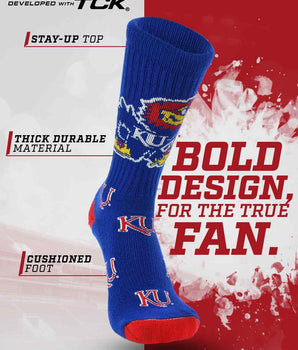 TCK socks Kansas Jayhawks Mayhem Crew Socks (Made in USA)