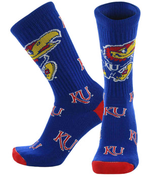 TCK socks Kansas Royal/Scarlet / Large Kansas Jayhawks Mayhem Crew Socks (Made in USA)