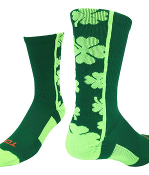 TCK socks Kelly Green/Neon Green / Large Shamrock Lucky Clover Socks Crew Length