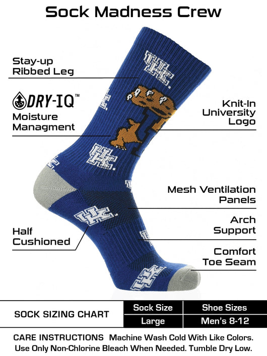 TCK socks Kentucky Blue/Grey/White / Large Kentucky Wildcats Socks Crew Length Sock Mayhem