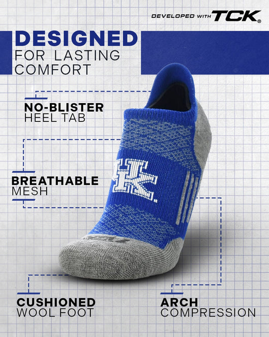 TCK socks Kentucky Wildcats No Show Running & Golf Socks Mens & Womens – Performance Athletic Ankle Tab Socks, Soft Cushioned