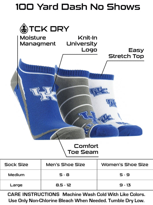 TCK socks Kentucky Wildcats No Show Socks Full Field 3 Pack
