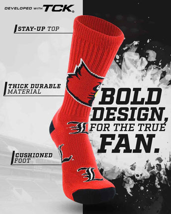 TCK socks Louisville Cardinals Mayhem Crew Socks (Made in USA)