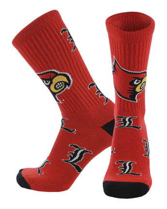 TCK socks Louisville Scarlet/Black/White / Large Louisville Cardinals Mayhem Crew Socks (Made in USA)