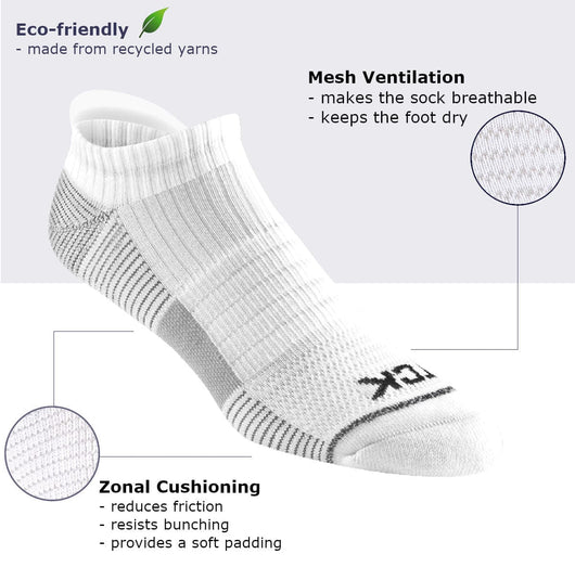 TCK socks Low Cut Ankle Socks with Tab for Men and Women - 3-pack Athletic Socks for Running, Walking- made from Recycled Materials