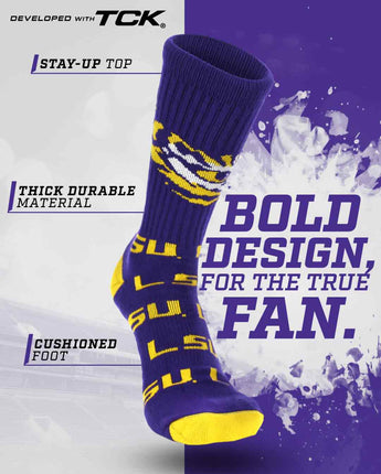 TCK socks LSU Purple/Gold / Large LSU Tigers Mayhem Crew Socks (Made in USA)