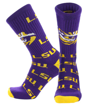 TCK socks LSU Purple/Gold / Large LSU Tigers Mayhem Crew Socks (Made in USA)
