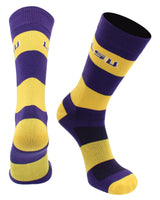 LSU Tigers Purple & Gold Striped Crew Socks - NCAA Men's Dress & Casual Game Day Apparel - Soft Gear
