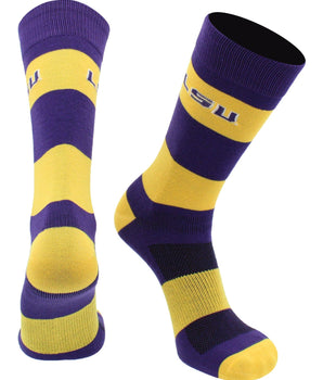 LSU Tigers Purple & Gold Striped Crew Socks - NCAA Men's Dress & Casual Game Day Apparel - Soft Gear