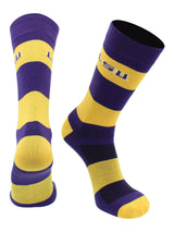 LSU Tigers Purple & Gold Striped Crew Socks - NCAA Men's Dress & Casual Game Day Apparel - Soft Gear, Large