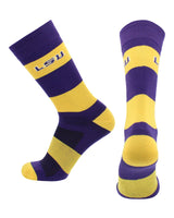 LSU Tigers Purple & Gold Striped Crew Socks - NCAA Men's Dress & Casual Game Day Apparel - Soft Gear