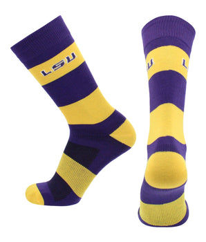 LSU Tigers Purple & Gold Striped Crew Socks - NCAA Men's Dress & Casual Game Day Apparel - Soft Gear