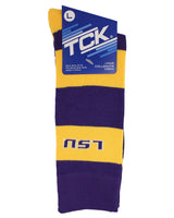 LSU Tigers Purple & Gold Striped Crew Socks - NCAA Men's Dress & Casual Game Day Apparel - Soft Gear