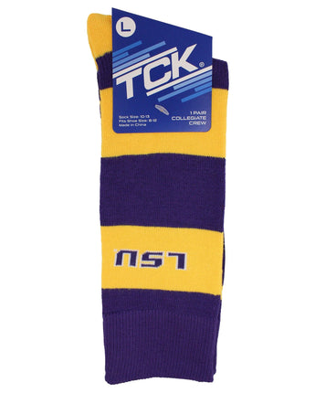LSU Tigers Purple & Gold Striped Crew Socks - NCAA Men's Dress & Casual Game Day Apparel - Soft Gear