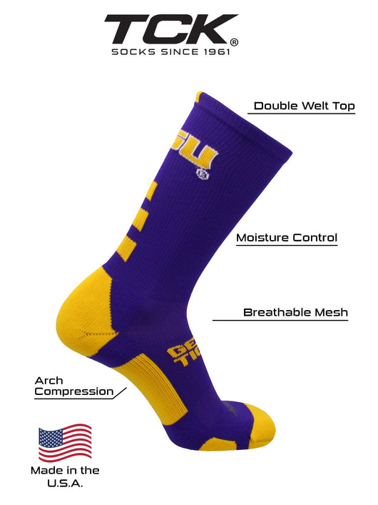 TCK socks LSU Tigers Baseline Crew Socks