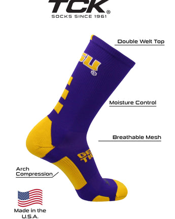 TCK socks LSU Tigers Baseline Crew USA Made
