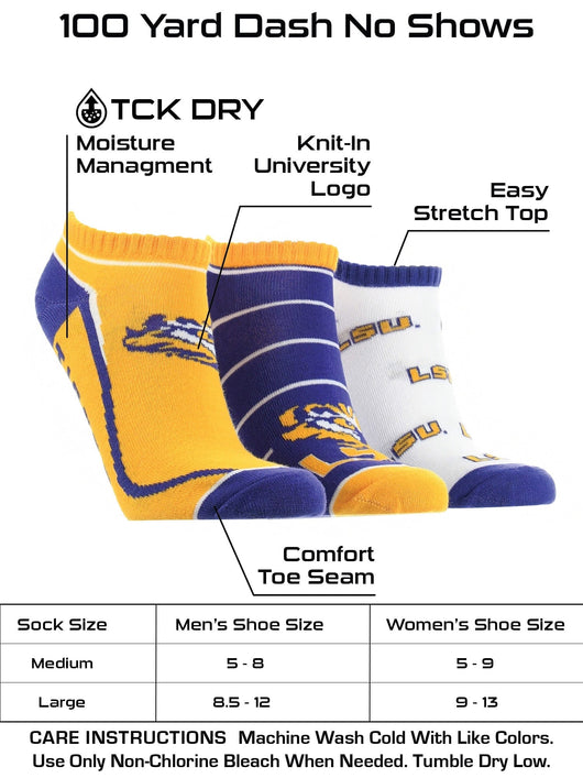 TCK socks LSU Tigers No Show Socks Full Field 3 Pack