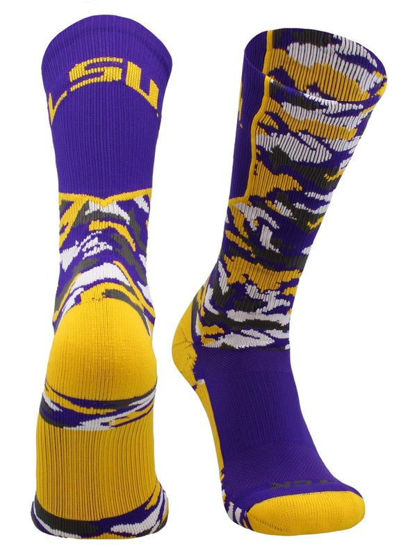 TCK socks LSU Tigers Woodland Camo Crew Socks