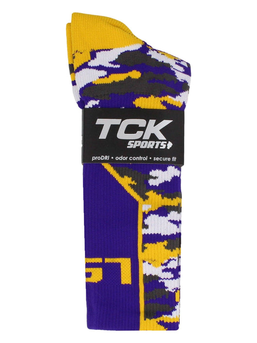 TCK socks LSU Tigers Woodland Camo Crew Socks